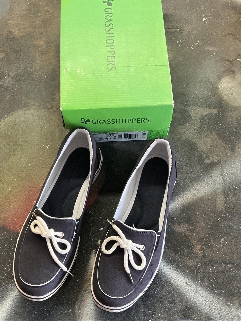 Grasshoppers Navy Canvas Slip-On Boat Flats with Cream Laces
